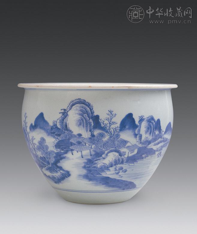 清雍正青花山水人物纹卷缸收藏资讯|艺术家|书画家|书画名人|书法家