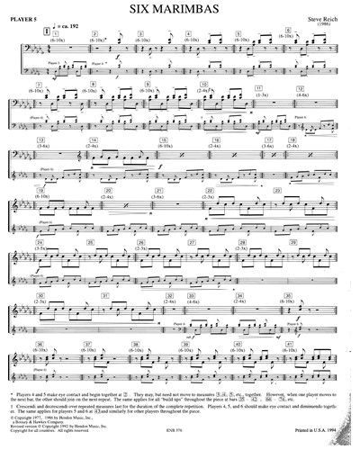 Six Marimbas Marimba 5 Sheet Music by Steve Reich | nkoda | Check