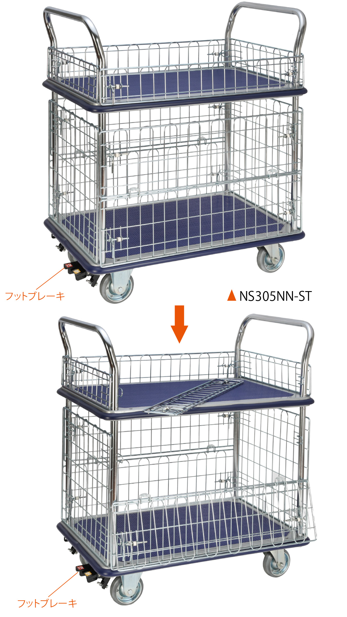 上段・下段 金網付き二段式ワゴン台車 – 【公式】エヌケーキャリー