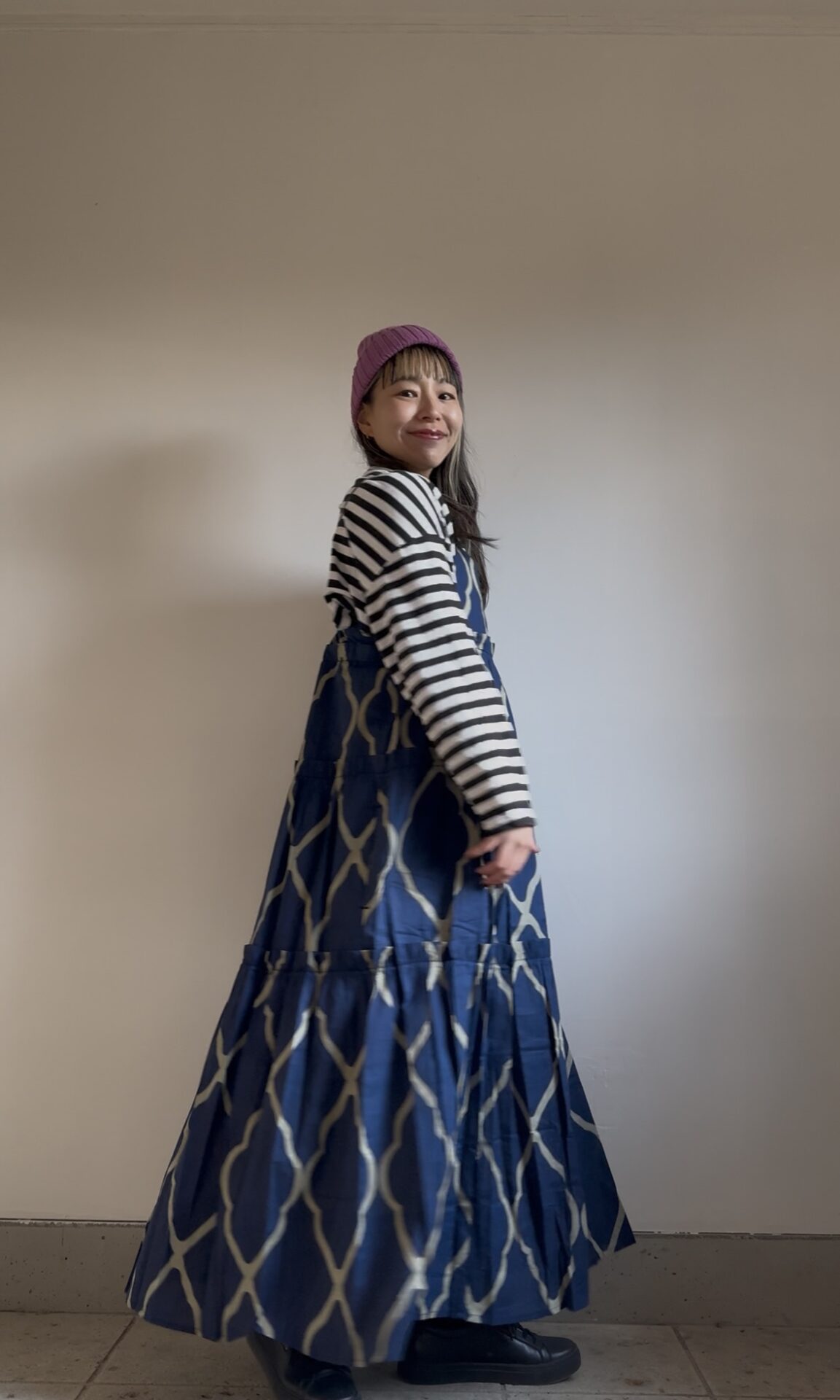 navy beige camisole tiered dress | nioki with AMKUPi