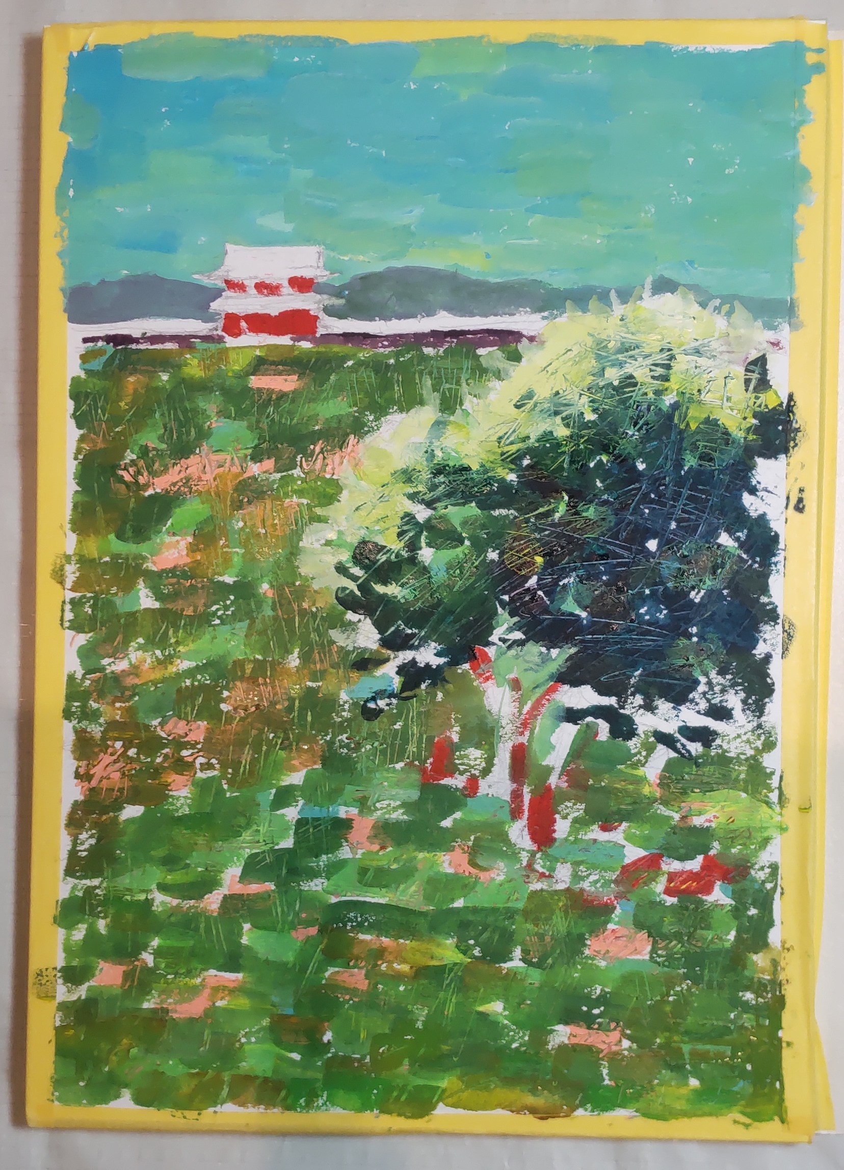 水彩画講座｜アクリル絵の具でマチエル作り｜引っ掻く｜模写して練習