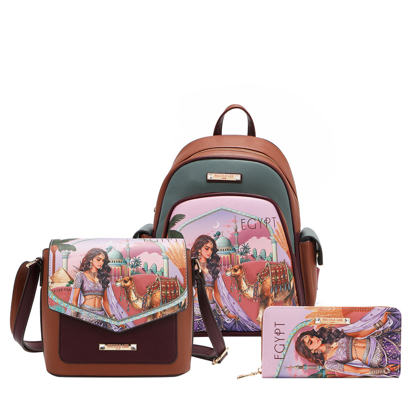 Queen Cleopatra 3 PIECE SET 3 Piece Set with Backpack, Crossbody