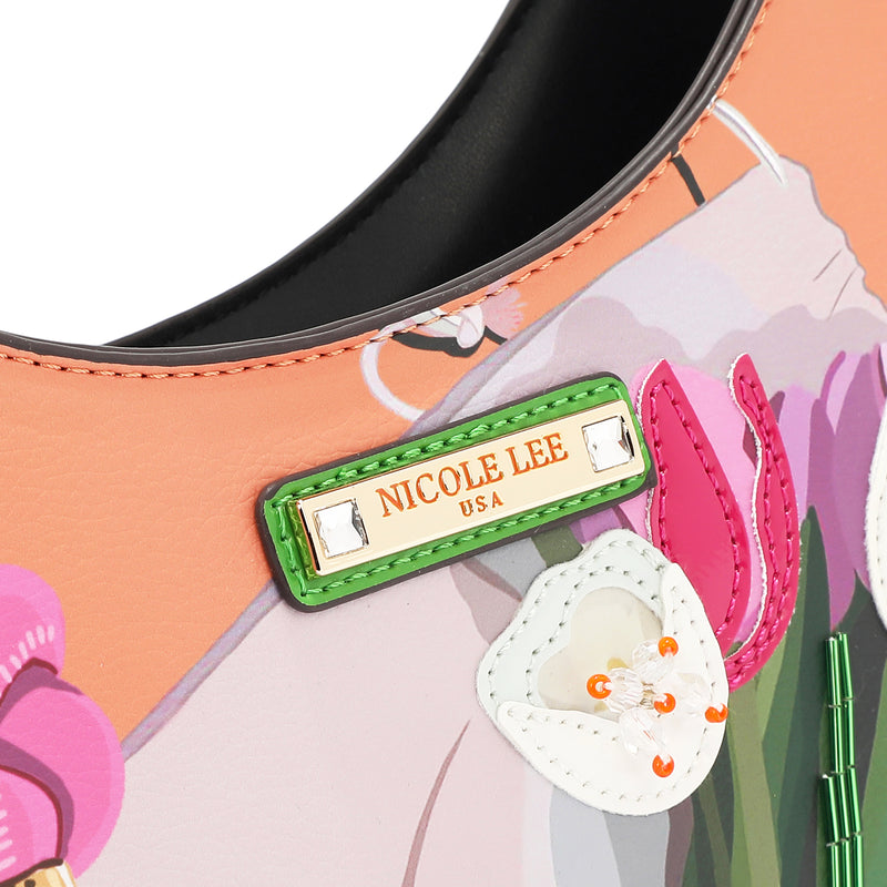 Violet Blossom Shoulder Bag with Vegan Leather Exterior with