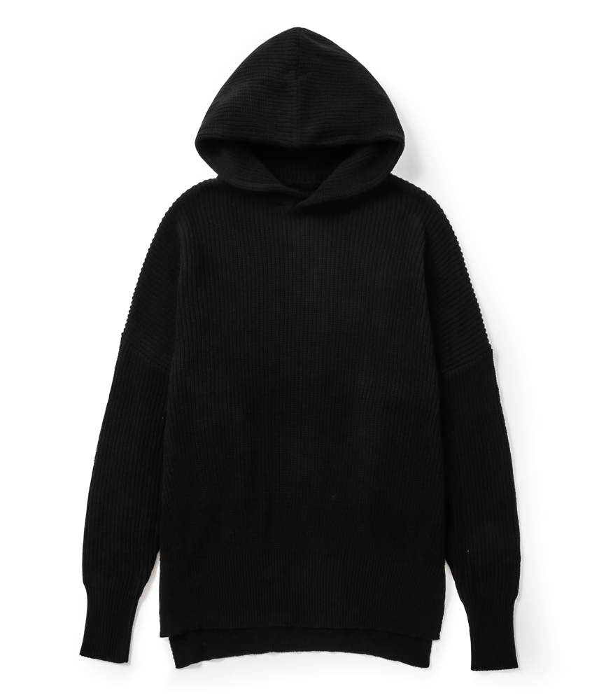 SIDE SPLIT LONG KNIT HOODIE / BLK | NIL DUE / NIL UN TOKYO
