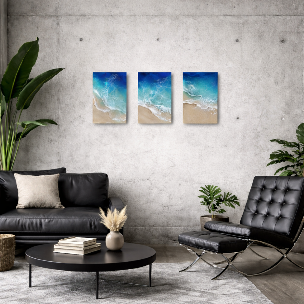 沖縄の海を閉じ込めた、沖縄ブルーの波紋レジンアートパネル｜モダン