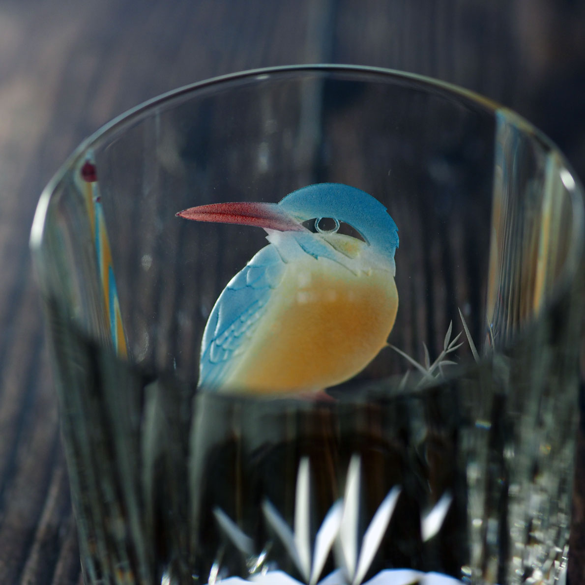 ガラス クリスタルロックグラス「彩色かわせみ」 自由工房 西田雅之