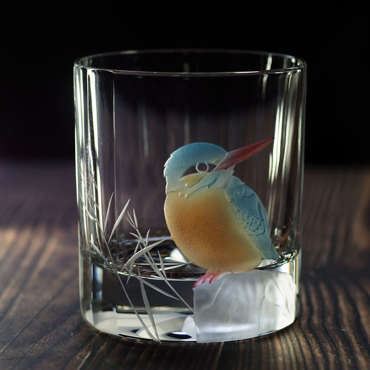 ガラス クリスタルロックグラス「彩色かわせみ」 自由工房 西田雅之