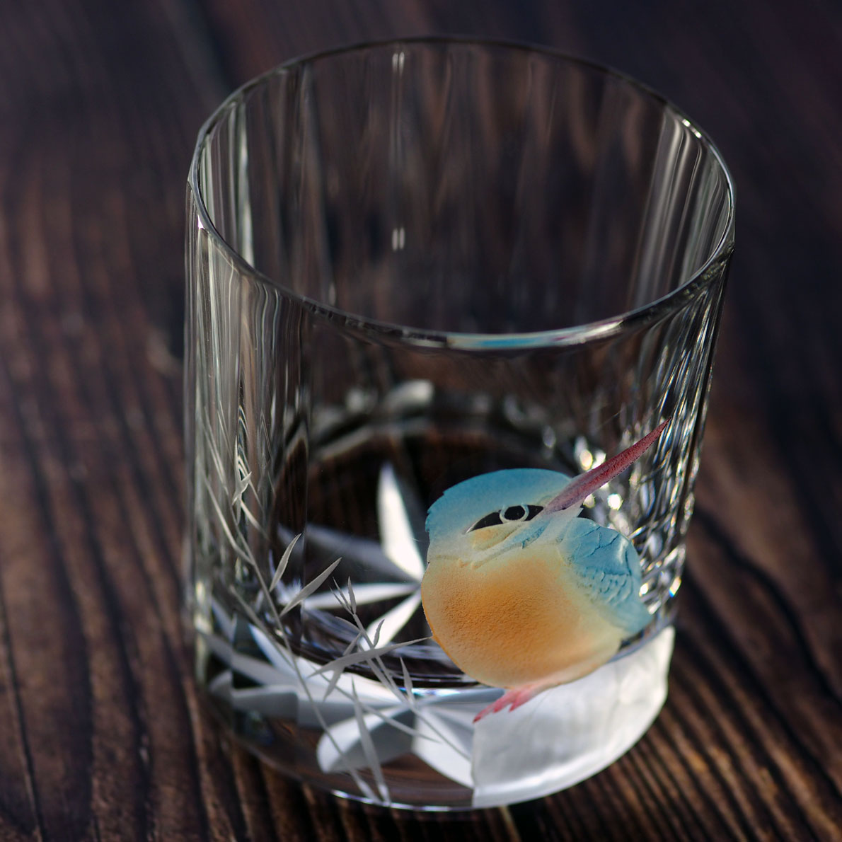 ガラス クリスタルロックグラス「彩色かわせみ」 自由工房 西田雅之