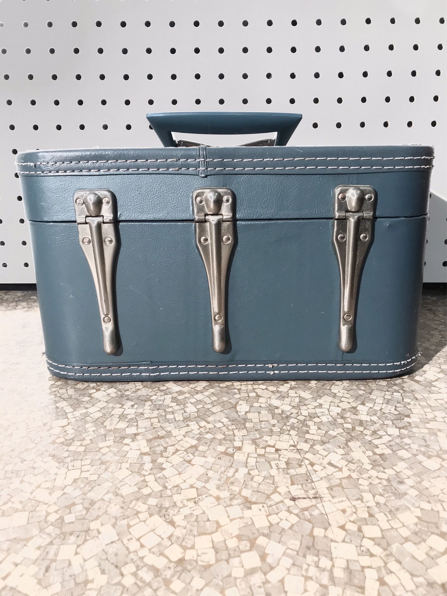 1950s メイクボックス 鍵付き コスメボックス トレインケース ブルー