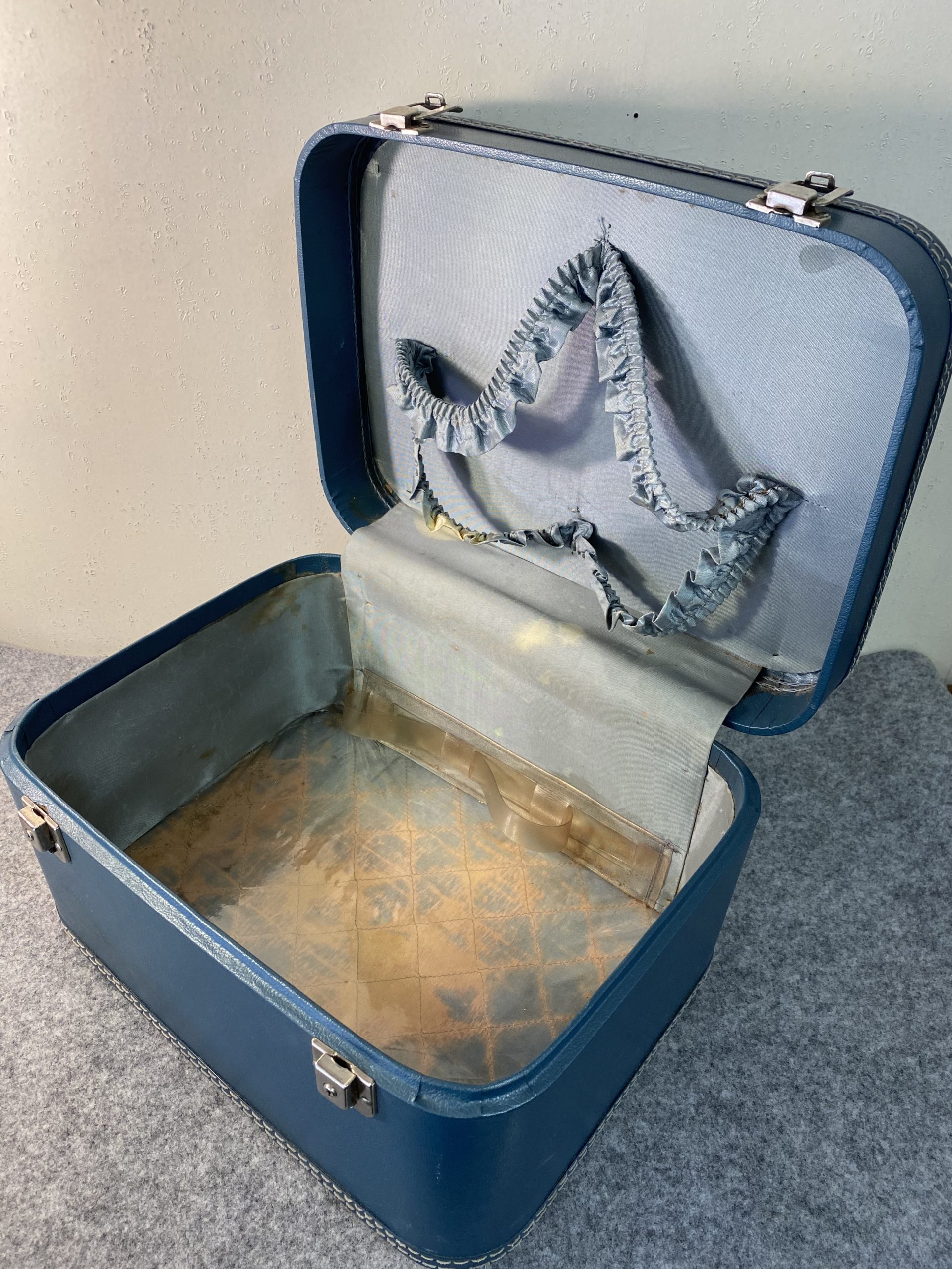 1950s メイクボックス 鍵付き コスメボックス トレインケース ブルー