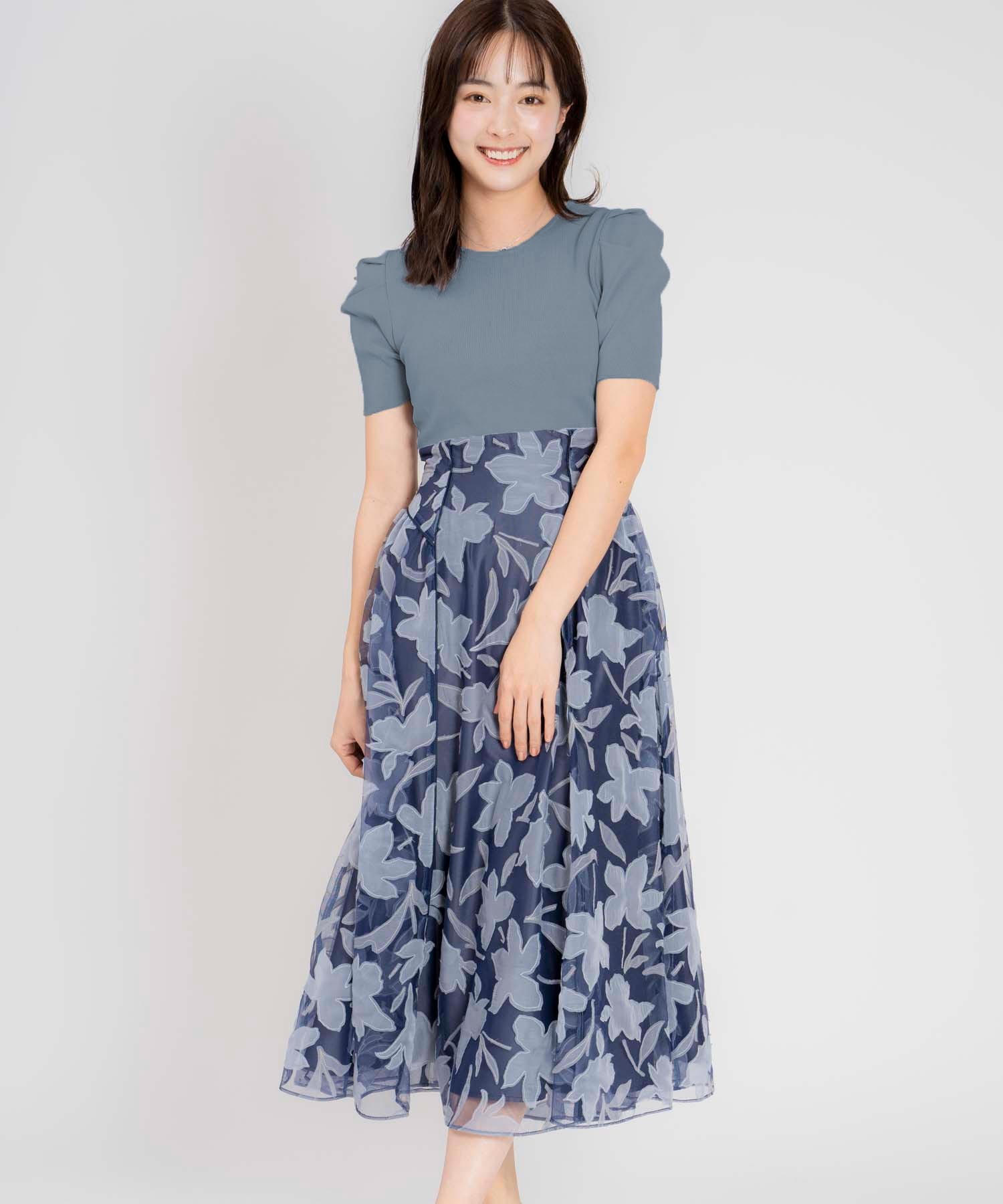 Noela×LANTINAMコラボ】オーガンジーリリー柄ドッキングワンピ