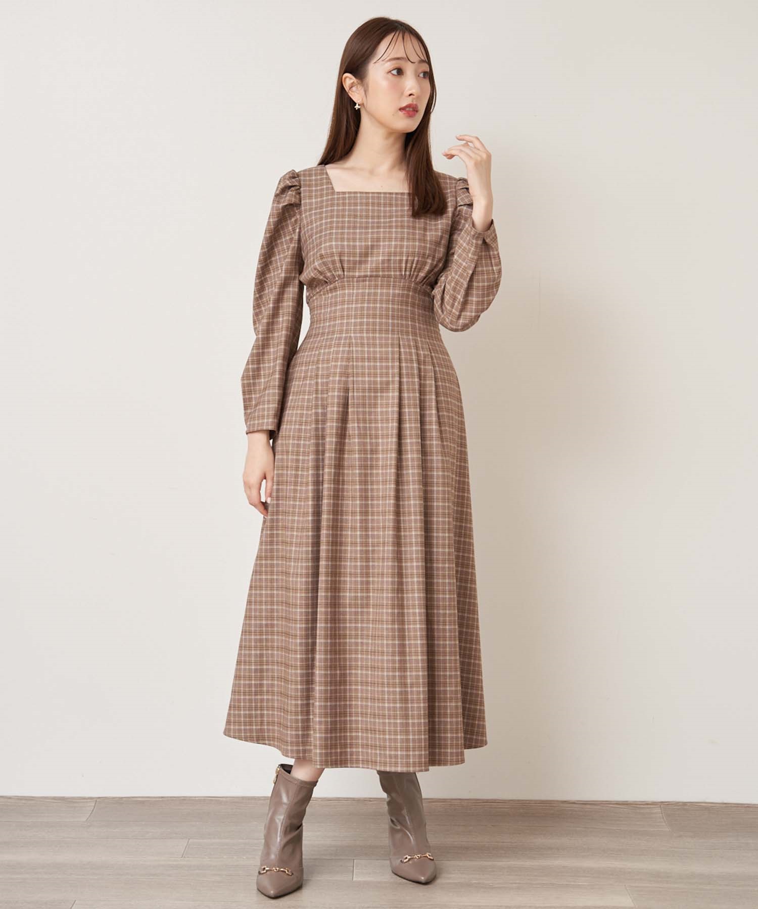 ウエストタックスクエアネックワンピ | ロングワンピース | NOELA