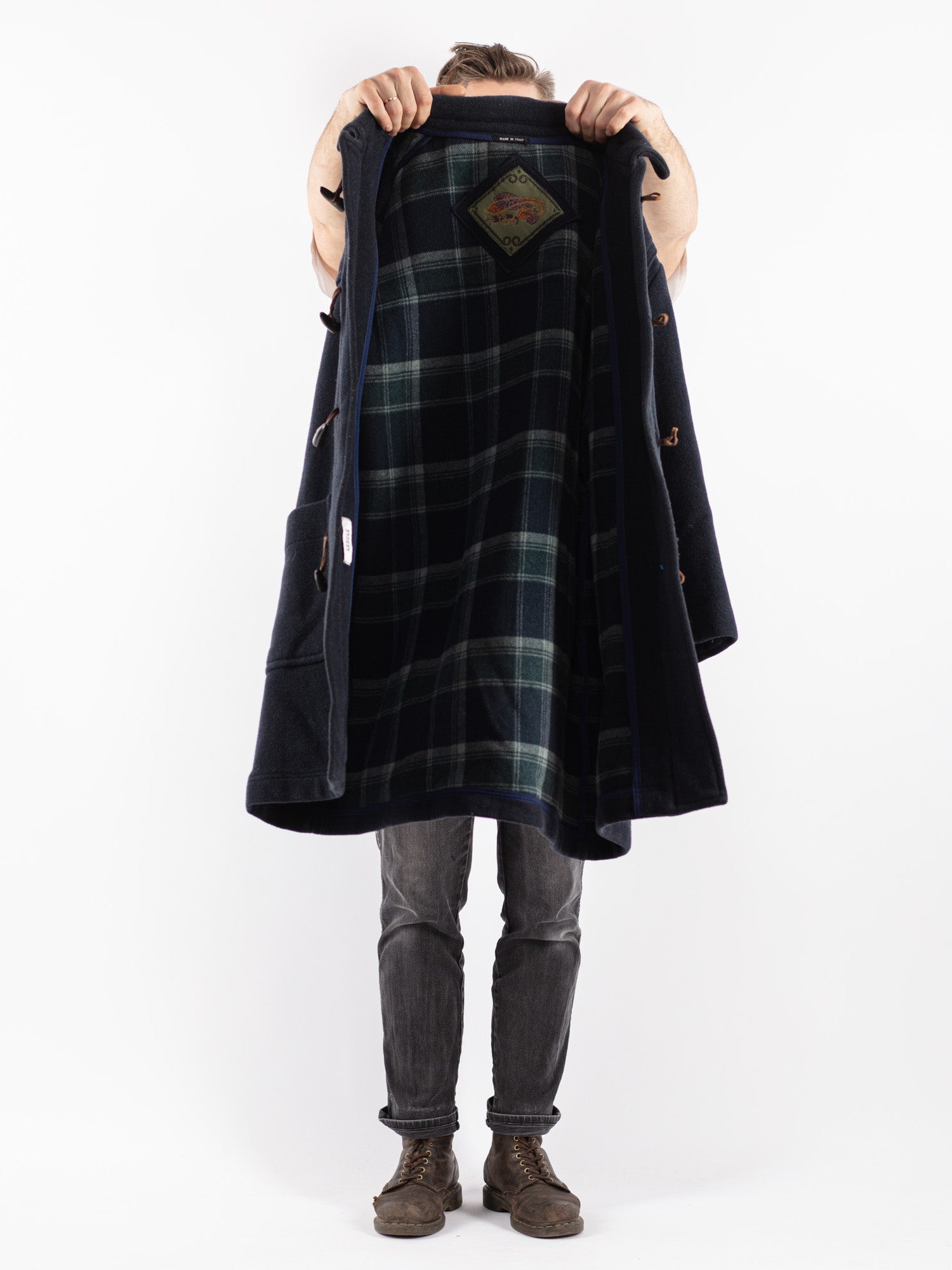 Online Vintage Store | Vintage 90's Men Hooded Wool Duffle Coat in