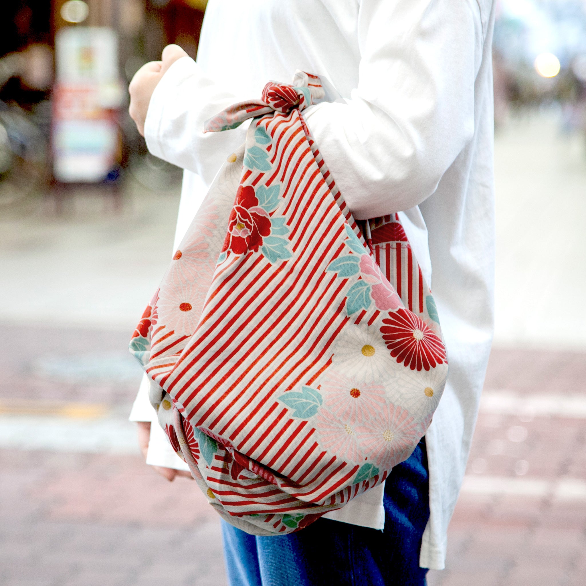 のレン 東袋 レトロフラワー / 綿100％ 風呂敷風トートバッグ エコ