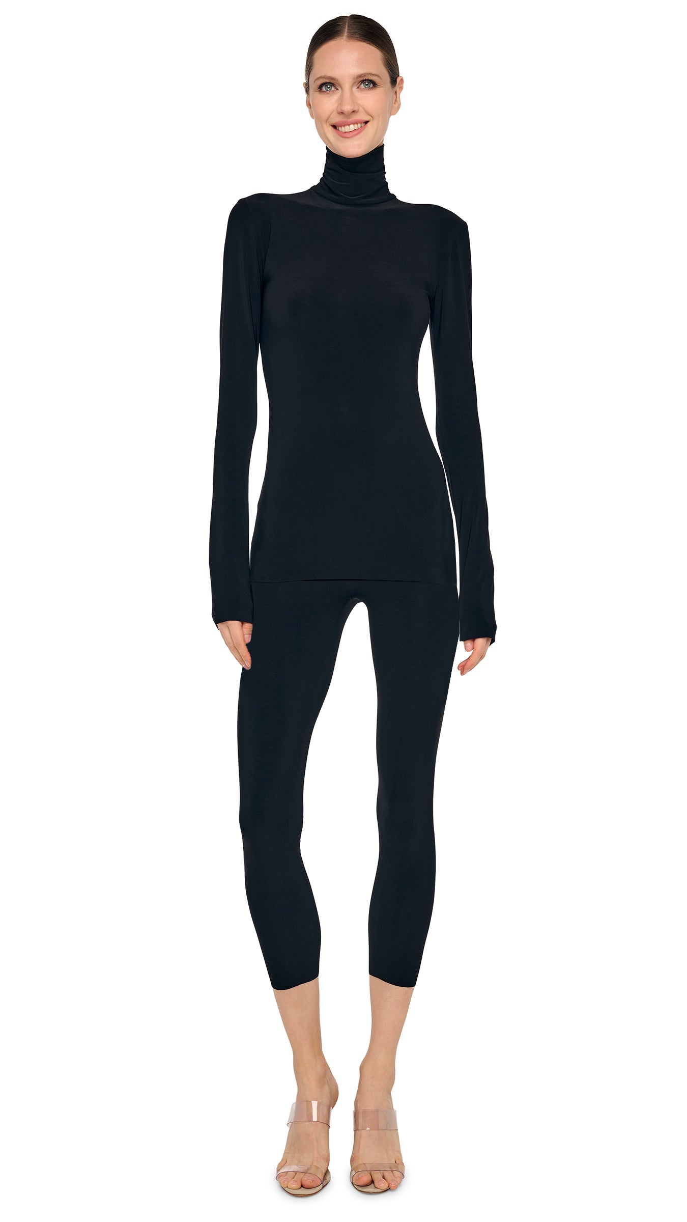 SLIM FIT LONG SLEEVE TURTLE TOP – Black – Norma Kamali