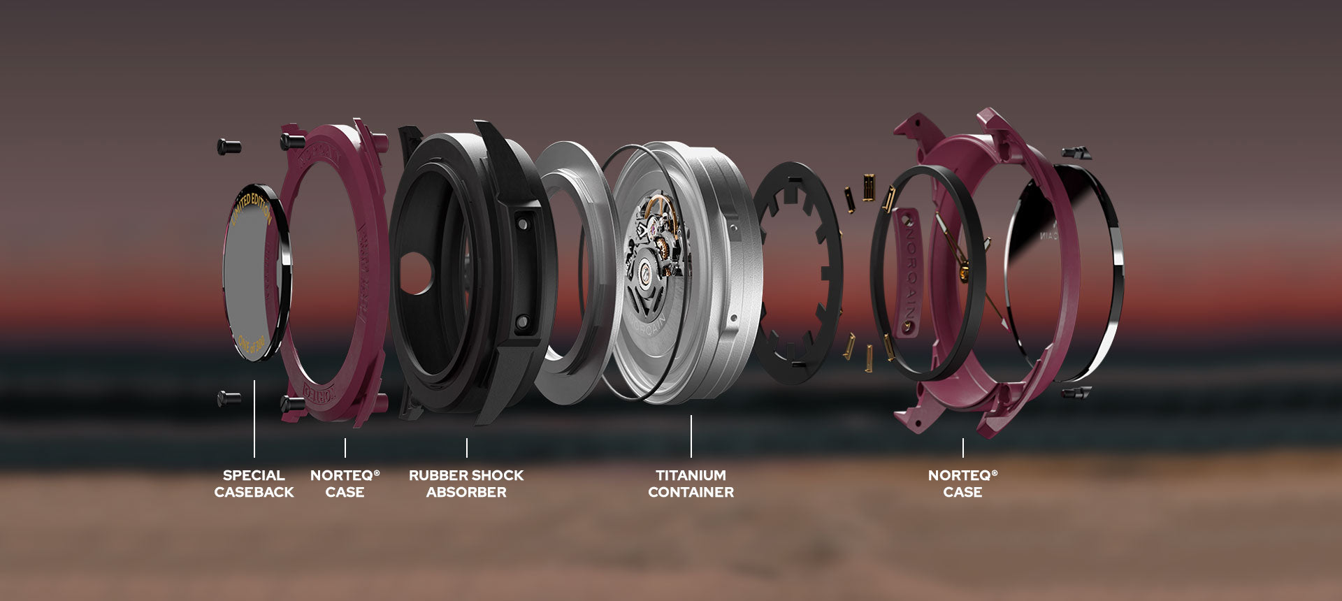 Wild ONE Skeleton 42mm Burgundy | NORQAIN Swiss Made Watches - NORQAIN