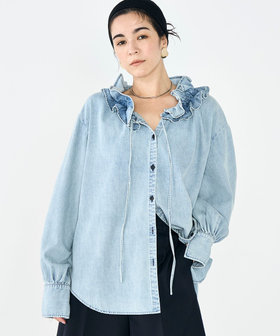 追加】【RM denim】フリルギャザーデニムブラウス（6-0038-1-01-002