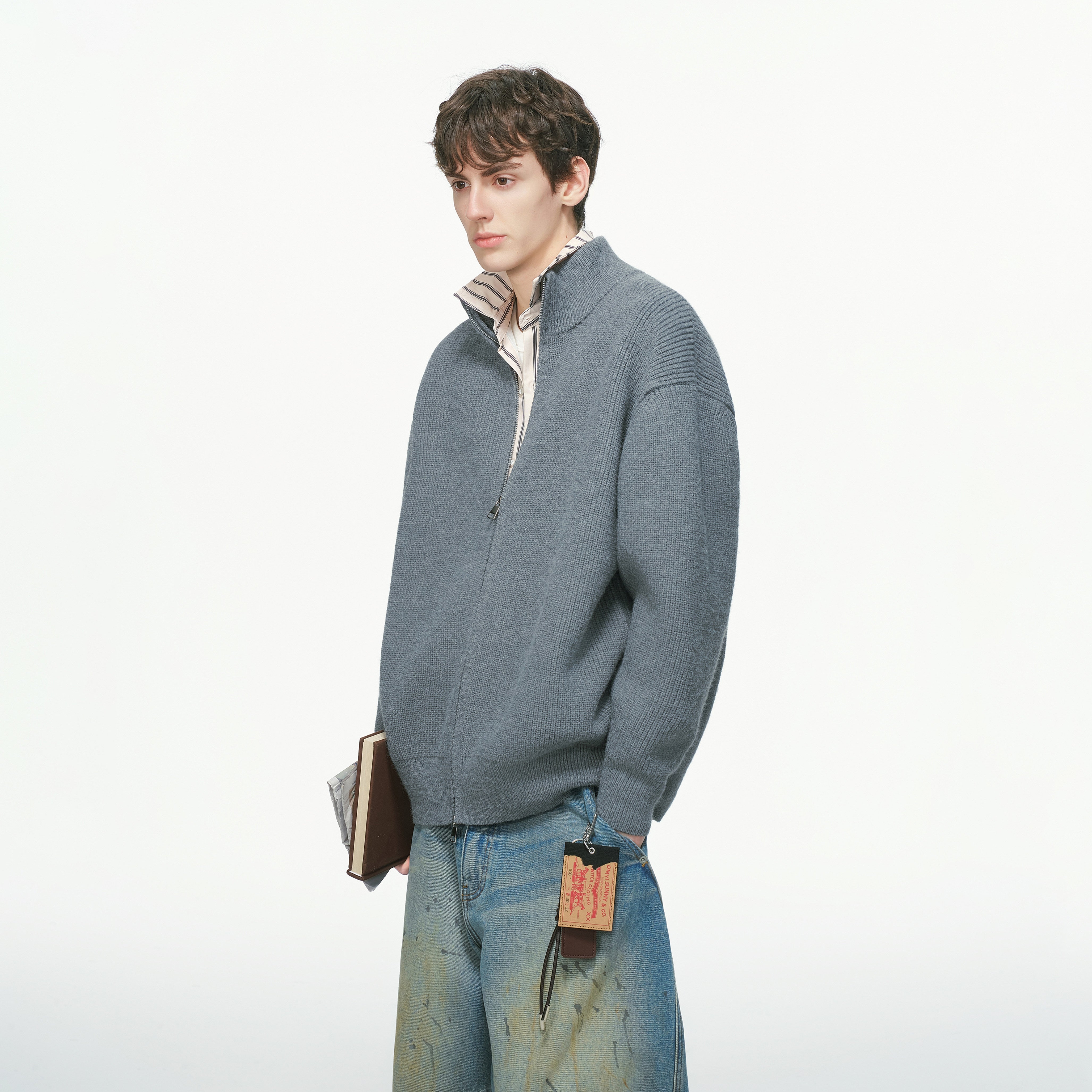 オールドマネー スタンドカラー ニットカーディガン N6333