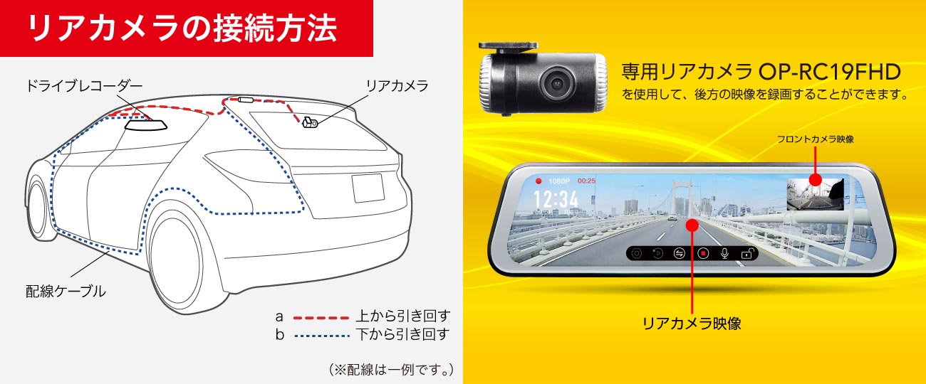 リアカメラ搭載 ルームミラー型ドライブレコーダー NDR-RC197FM