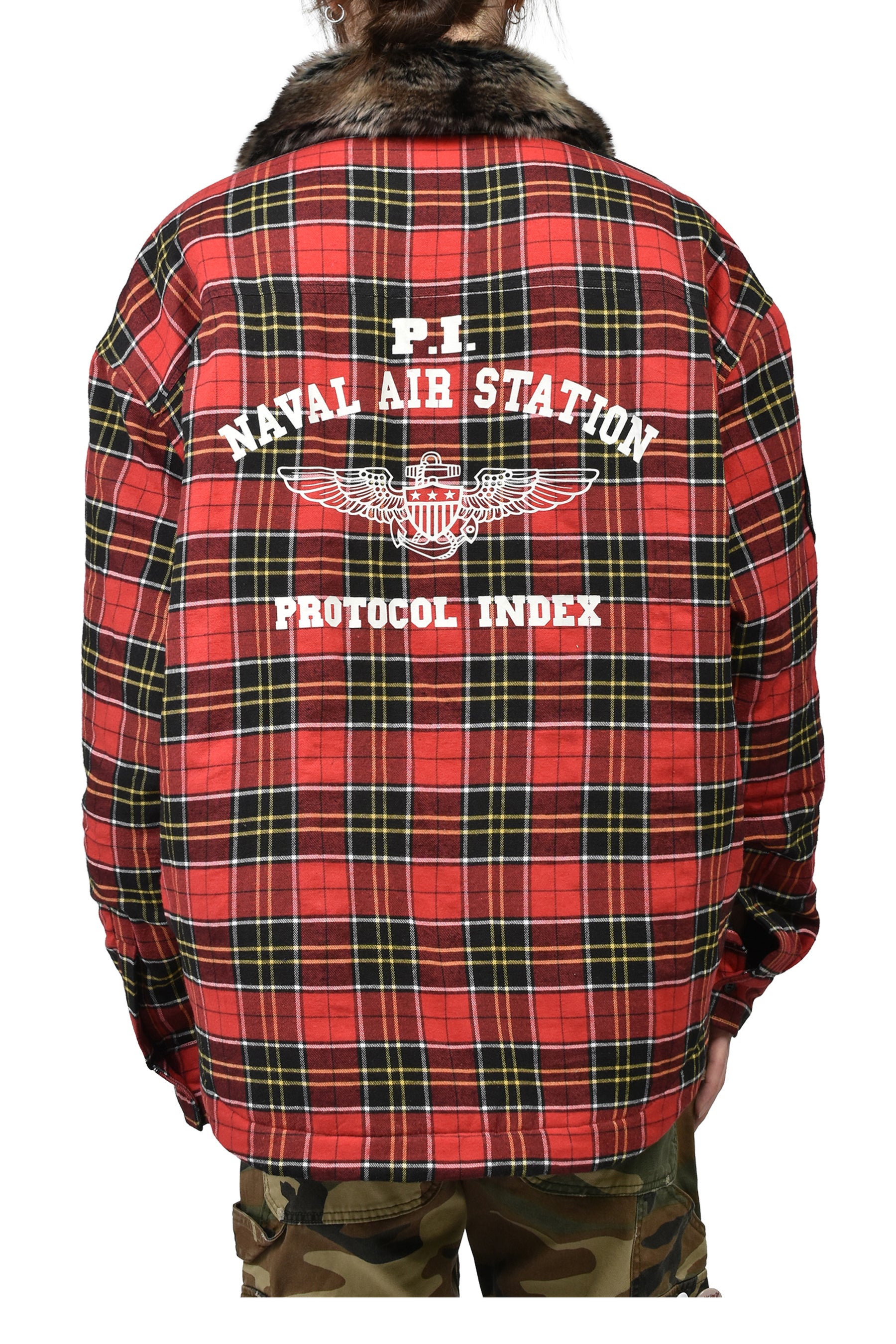Protocol Index FW25 Fur Flannel Shirt Jacket / Red - Nubian