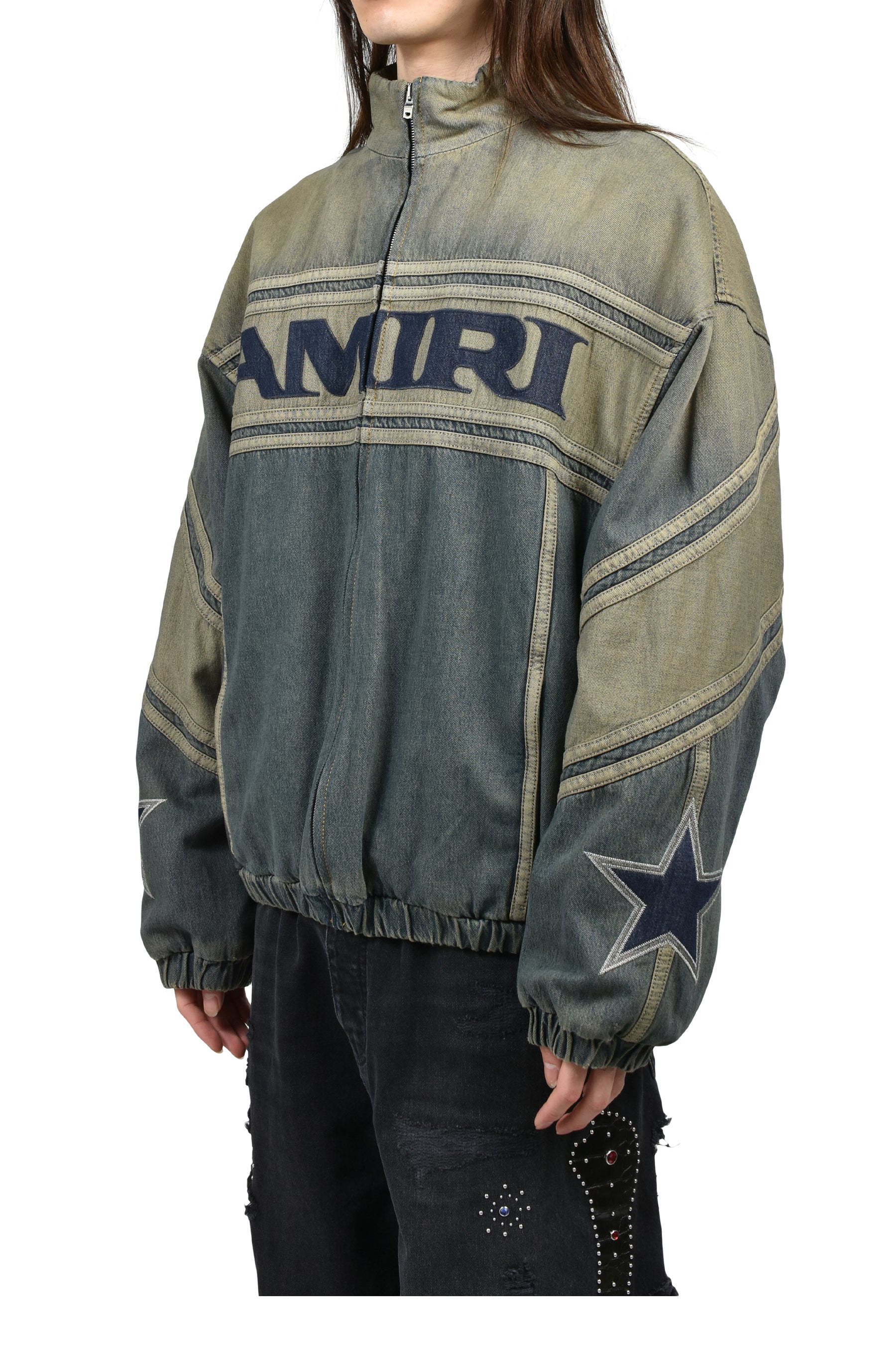 AMIRI アミリ SS26 AMIRI SPORT DENIM TRACK JACKET / WORN SLATE