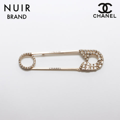 シャネル CHANEL 08A ラインストーン 安全ピン ブローチ シルバー