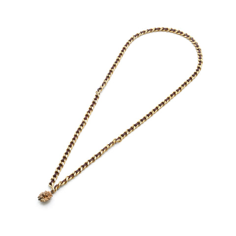 シャネル CHANEL ライオン チェーンレザー ベルト ブラウン P13373