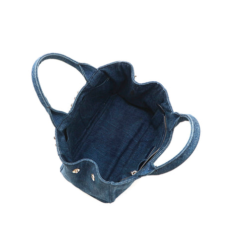 プラダ PRADA カナパ デニム スタッズ ハンドバッグ ブルー P14688