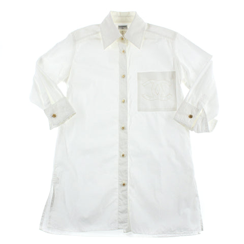 シャネル CHANEL ココマーク刺繍 長袖シャツ ブラウス ホワイト P3757