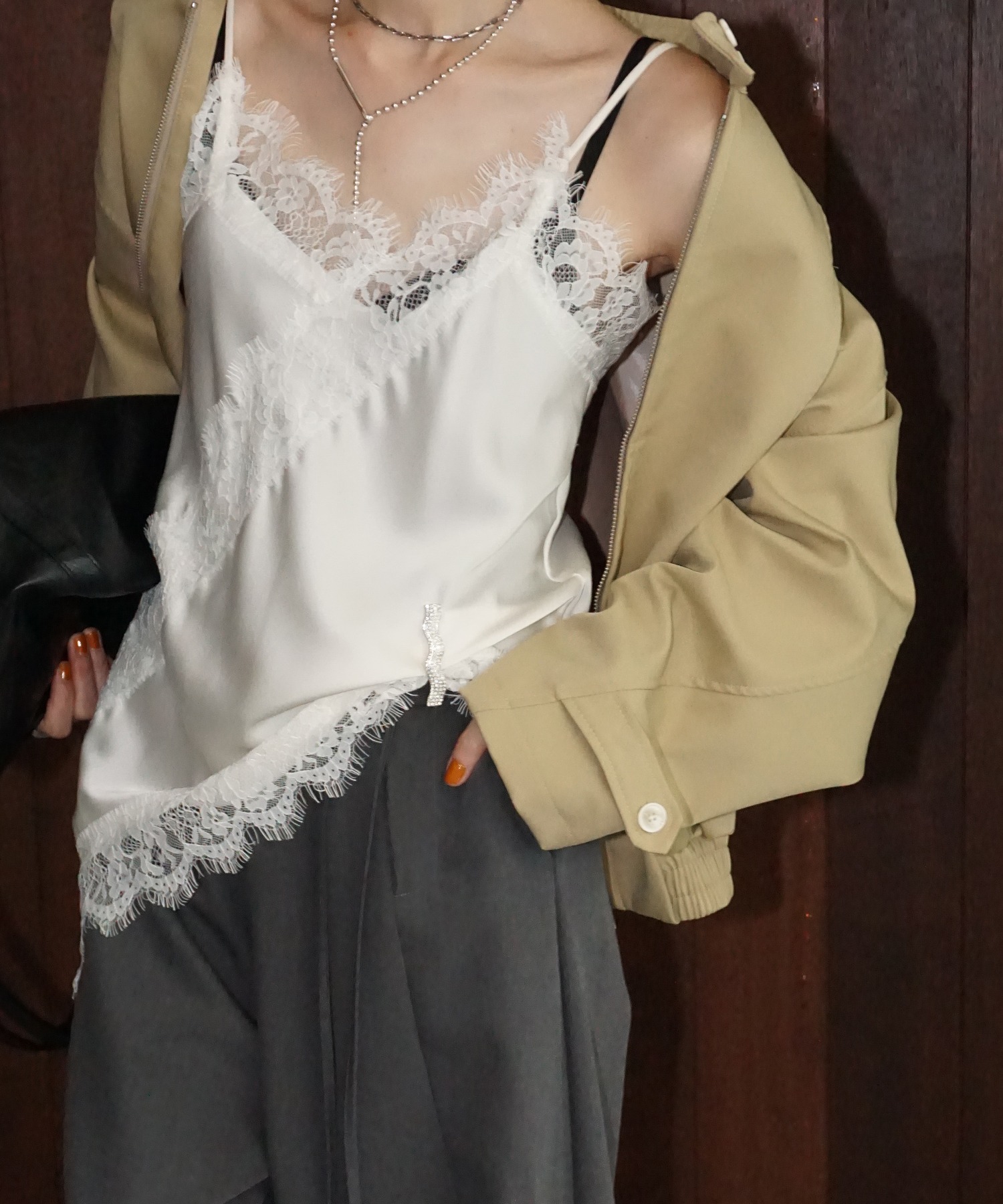 レーストリムサテンキャミソール chw26s006-ファッション通販サイト