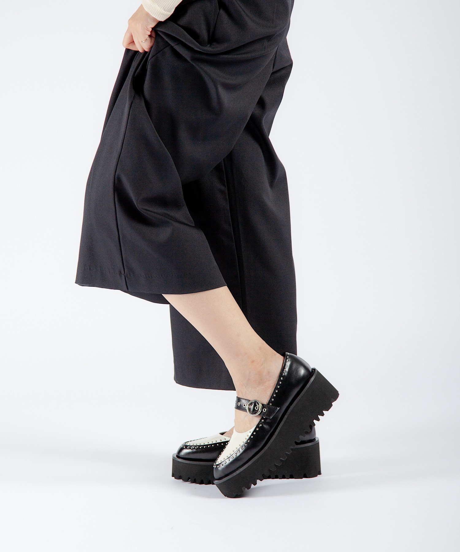 本革/厚底/6cm】スタッズデザイン 厚底メリージェーンシューズ ALL