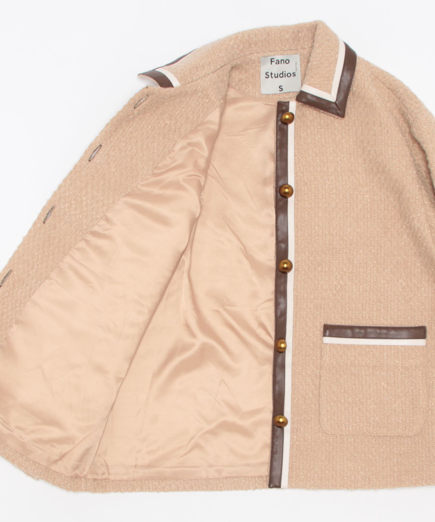 フェイクレザーパイピング ミドルツイードコート FQ22W103【Fano