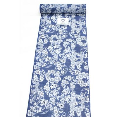 竺仙ゆかた】綿紅梅/ブルー 花丸 24-5005 竺仙 東レシルック・洗える