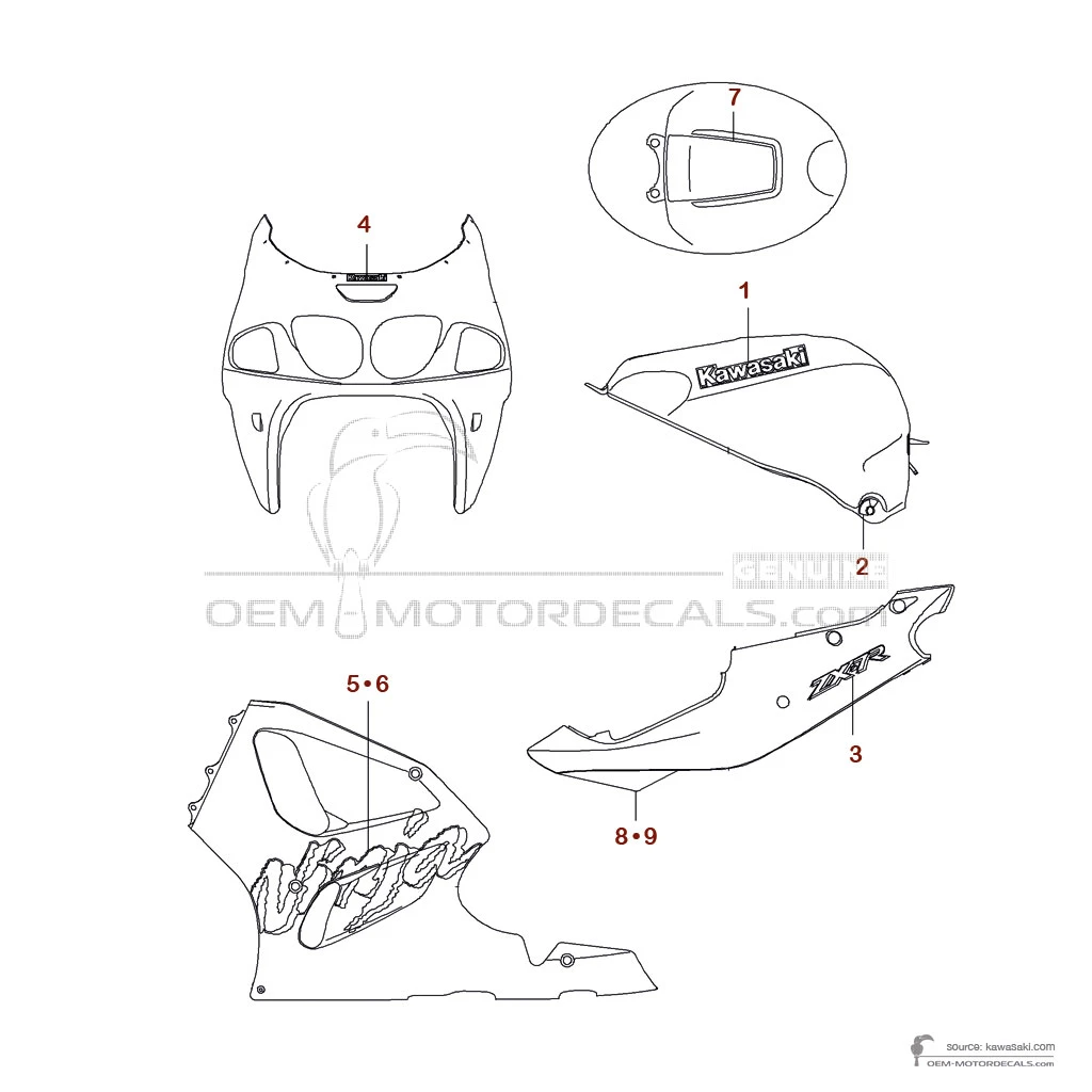 OEM Decals Kawasaki ZX7R 1998 - Black • Original Stickers