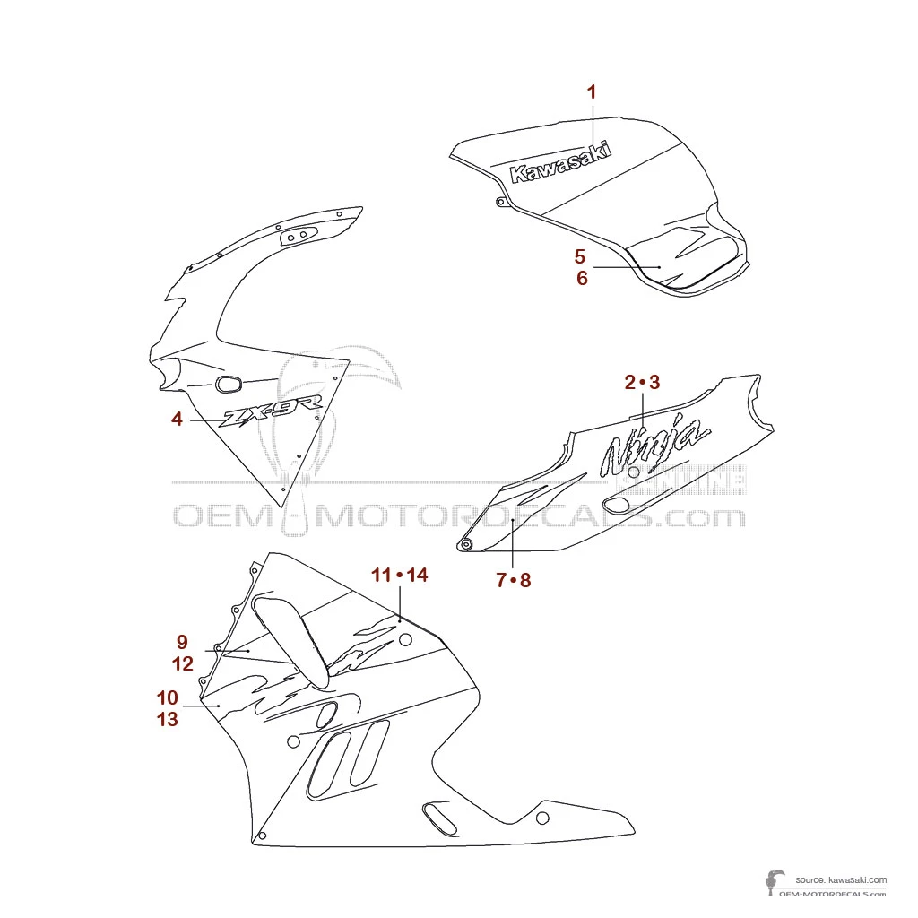 OEM Decals Kawasaki ZX9R 1997 - Black • Original Stickers