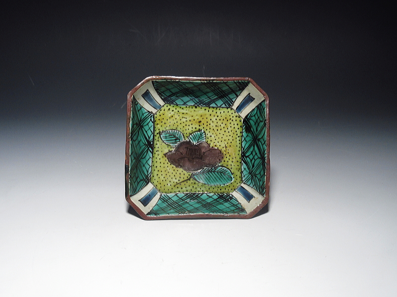 古九谷 吉田屋窯 青手椿文 角小皿 5枚組【文政】 ｜ 古陶磁 大林師友堂