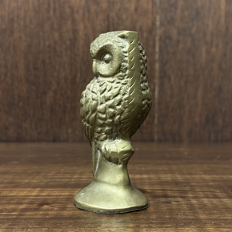 Vintage Cast Iron Owl Solid Brass Paper Weight Ornament Statue