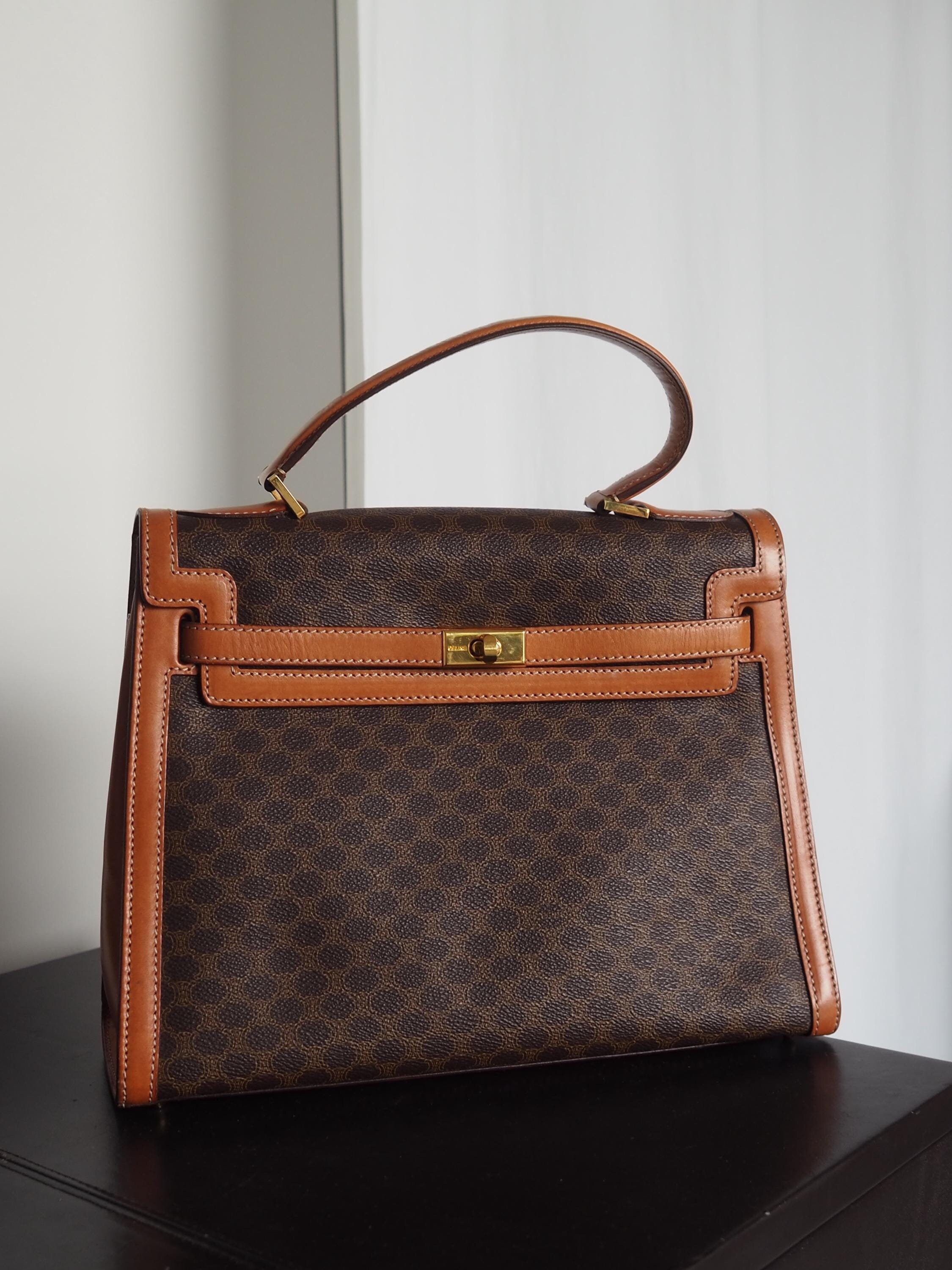 CELINE セリーヌ マカダム ケリー ハンドバッグ ブラウン ヴィンテージ