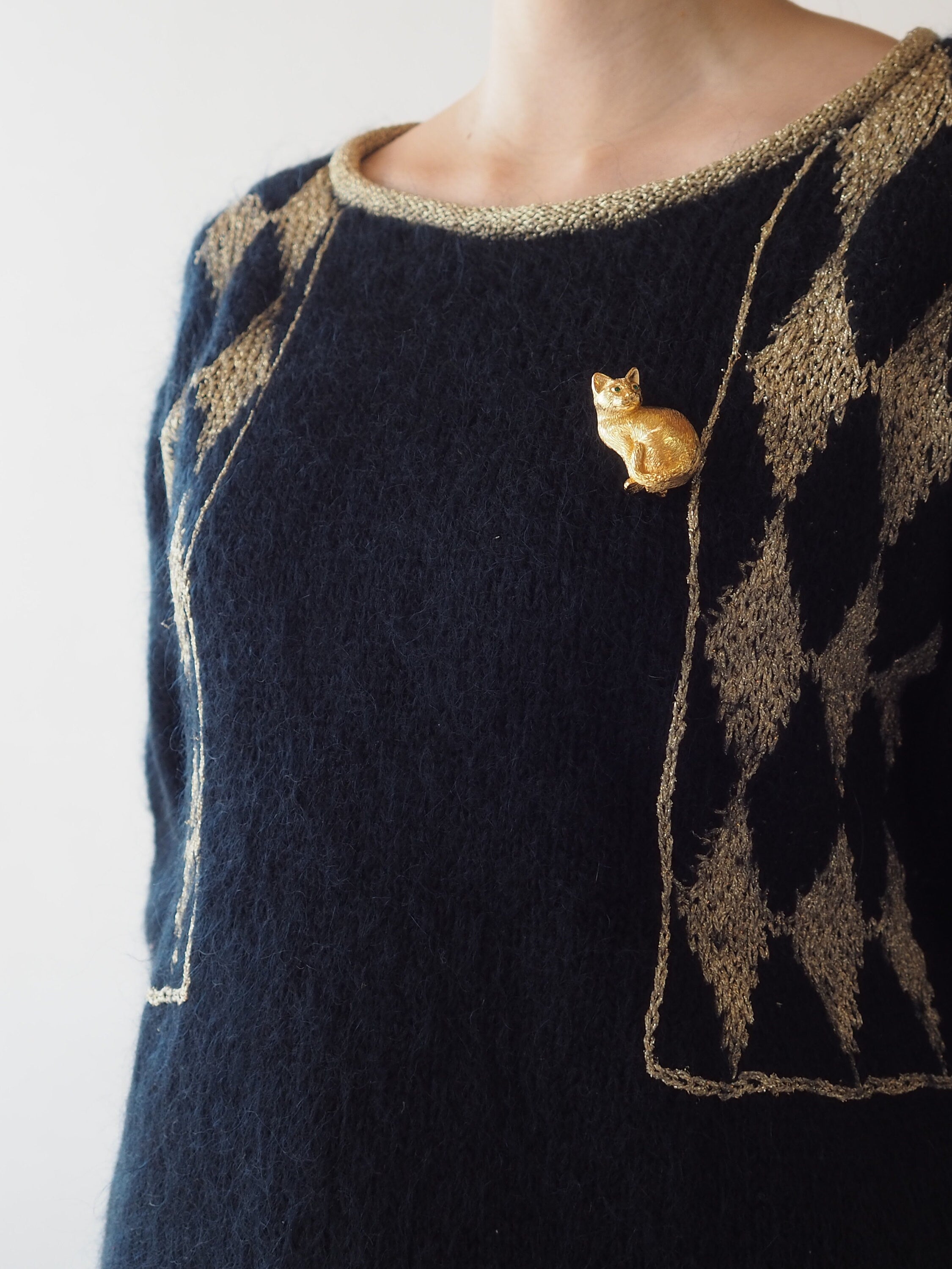 Christian Dior ディオール キャット ブローチ 猫 ゴールド ヴィンテージ