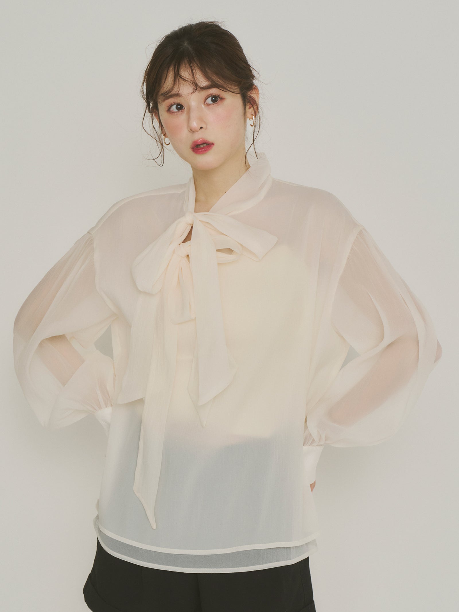 2wayシアーダブルリボンブラウス