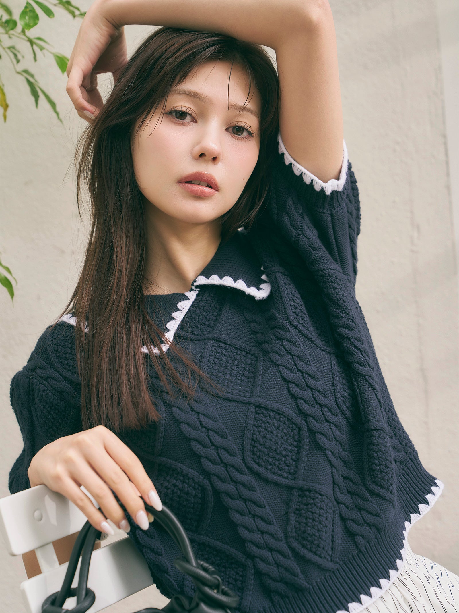 シェルステッチバイカラーサマーニット