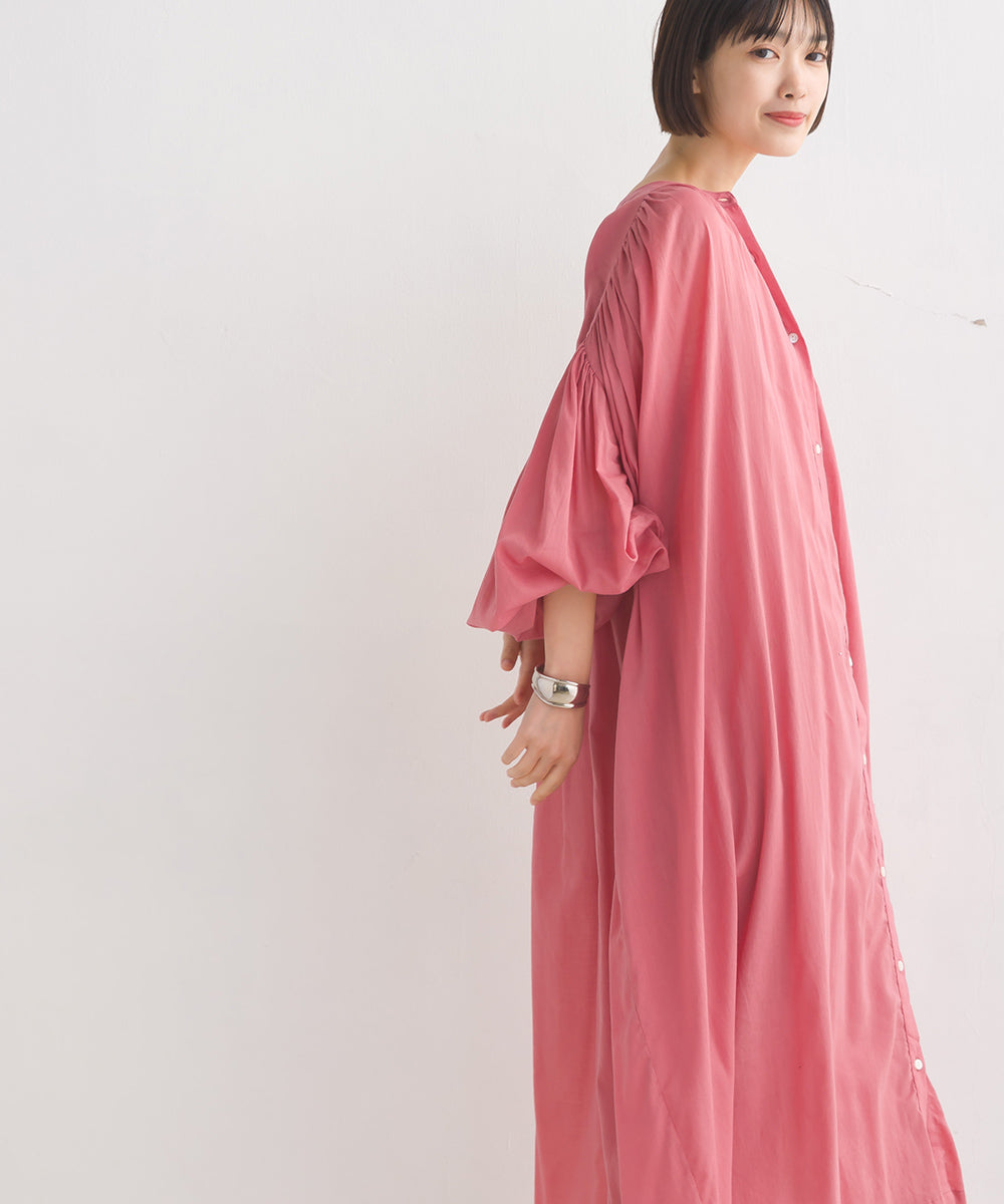 OMNES】コットンボイル 袖ボリュームギャザーワンピース【1524-9114】