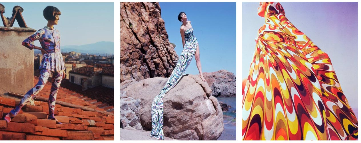 美しい色彩のプリントと抽象的なデザインのファッション。EMILIO PUCCI