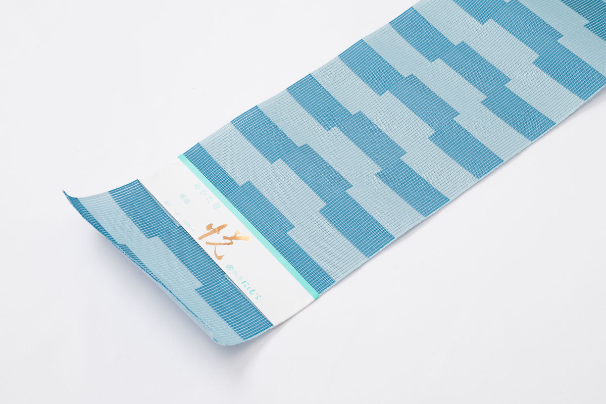 ゆかた帯 正絹 紗 半幅帯 西村織物 博多帯 水色 ブルー 博多織 浴衣帯