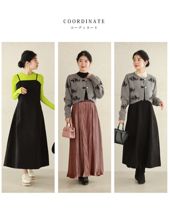 ショート丈ニットカーディガンとAラインワンピース2点セット【set