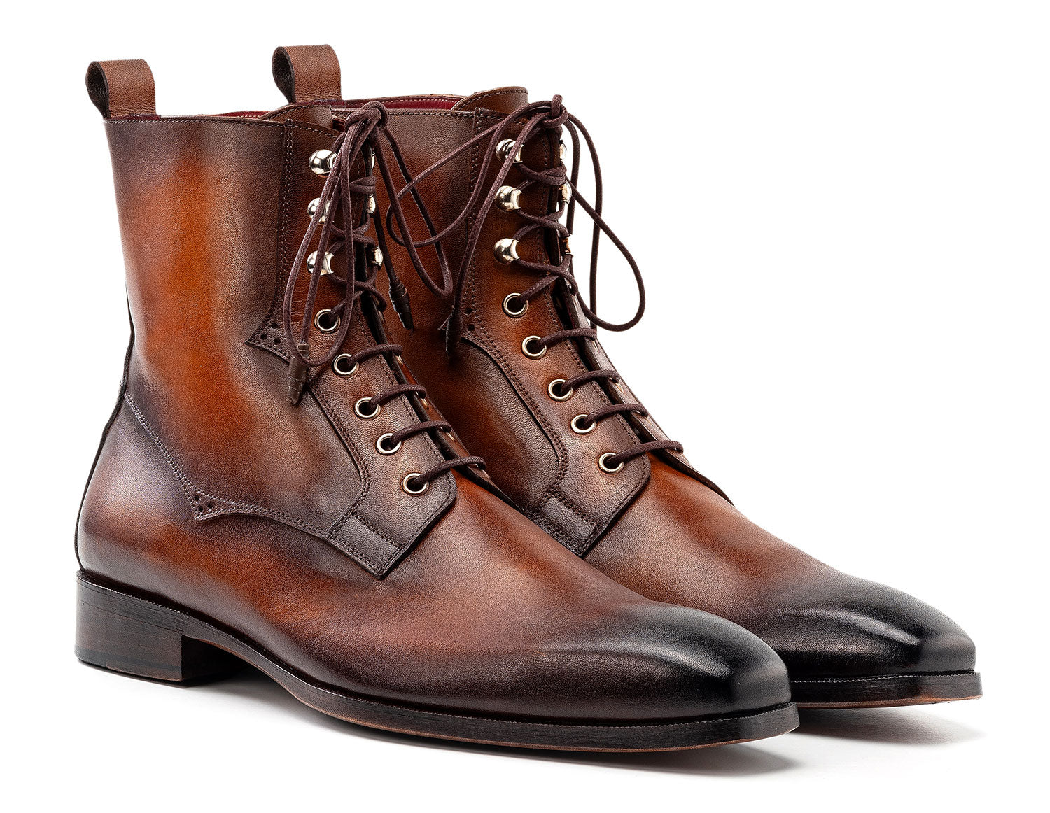 Paul Parkman Men's Brown Burnished Leather Lace-Up Boots (ID#BT534