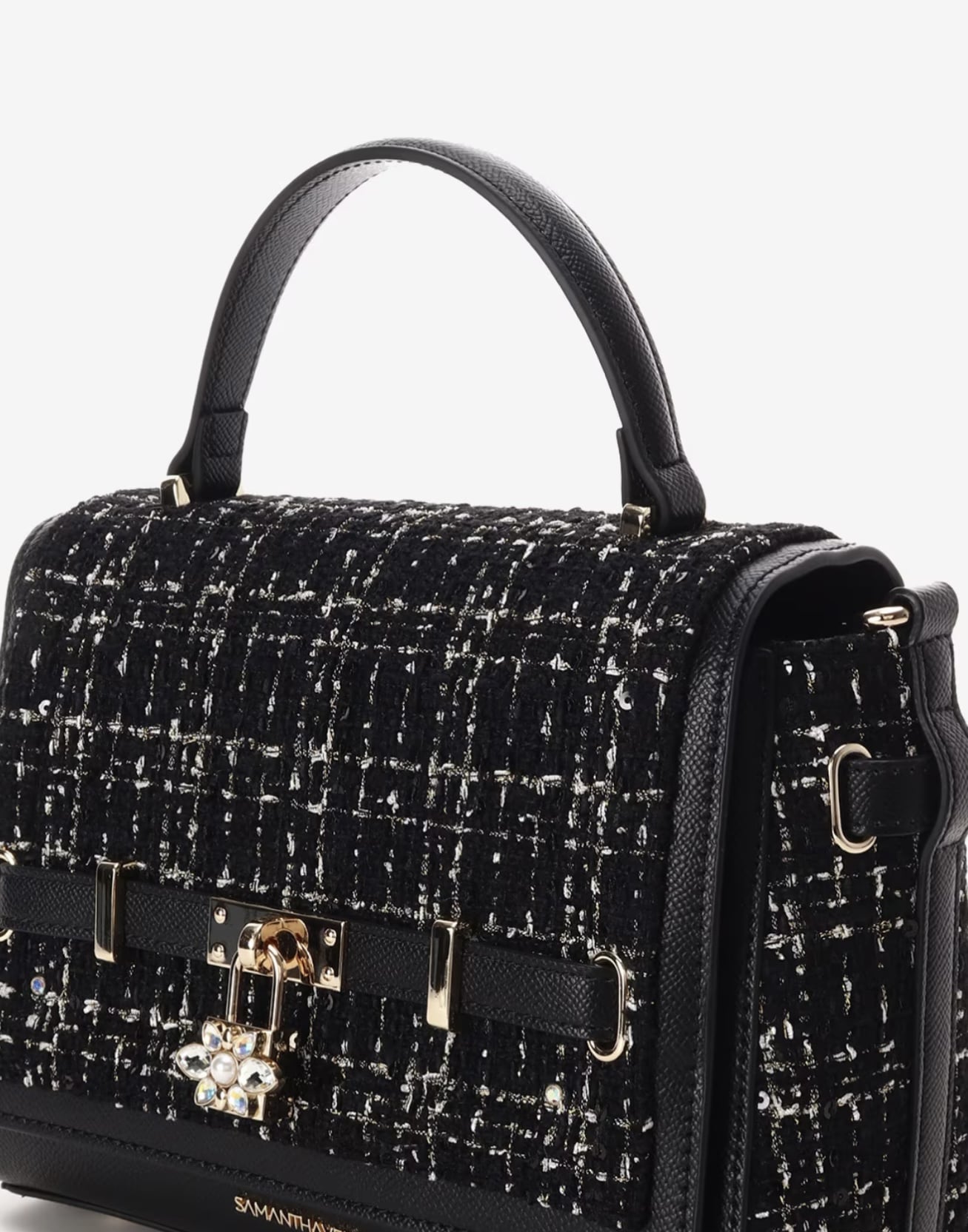 ツイードベルトビジューショルダーバッグ【ブラック】(ブラック