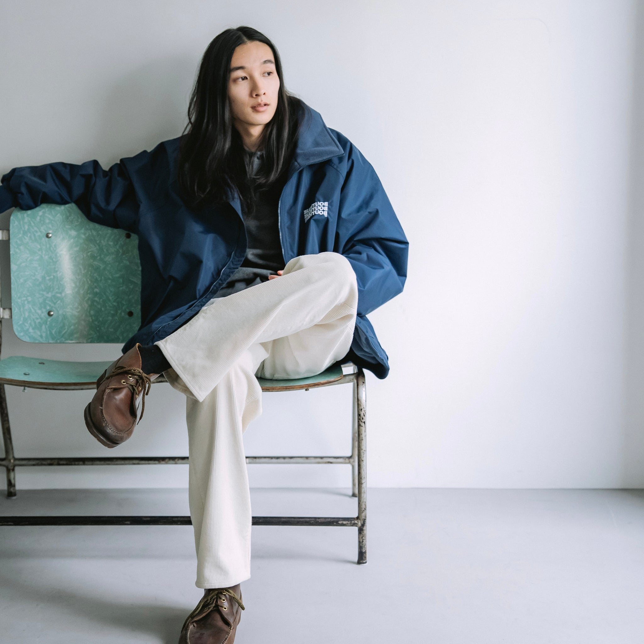 BOUTIQUE NYLON × FLEECE STAND COLLAR NAVY（ブティックナイロン