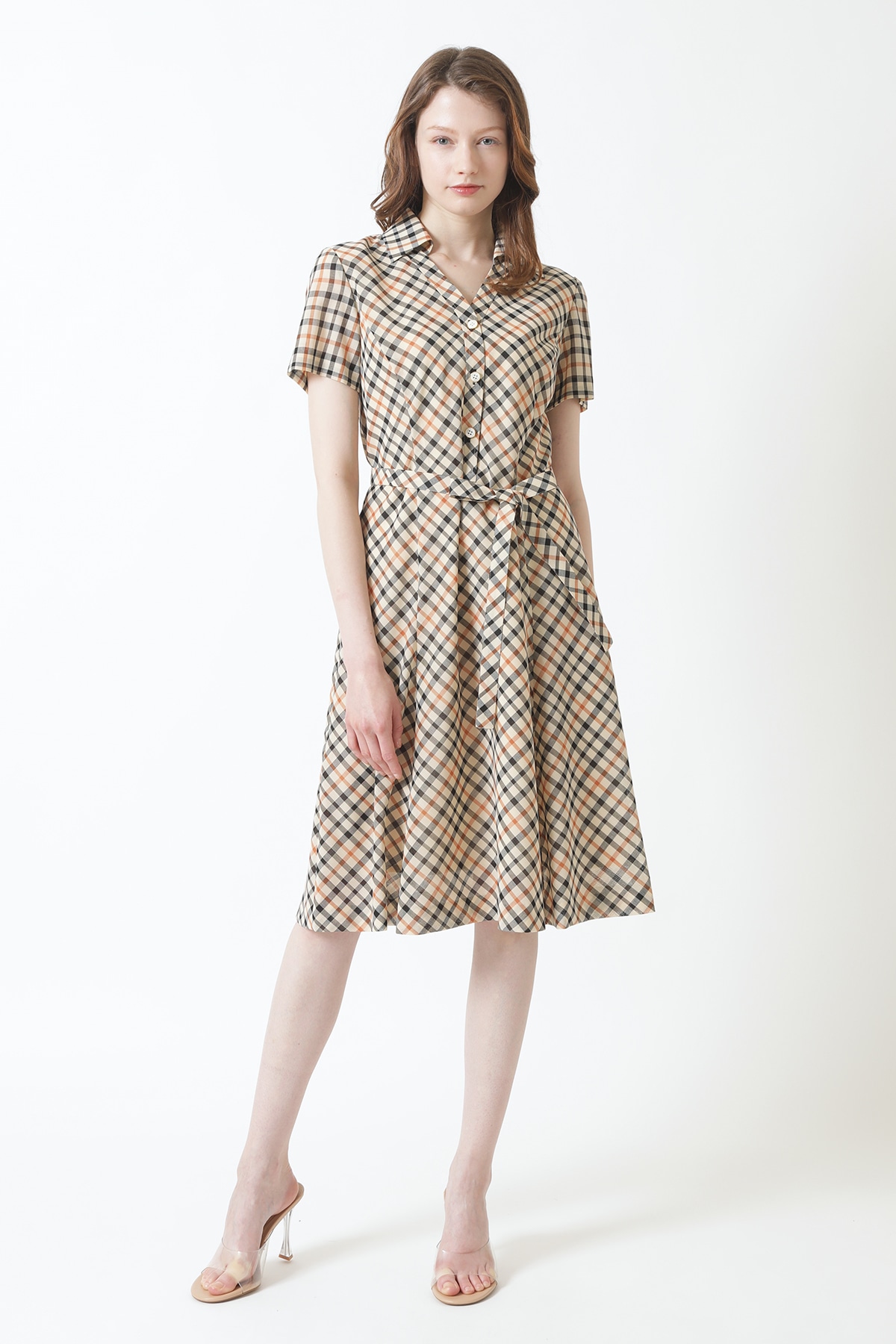 ウールボイル フィット＆フレア チェック ワンピース A52F302242｜DAKS