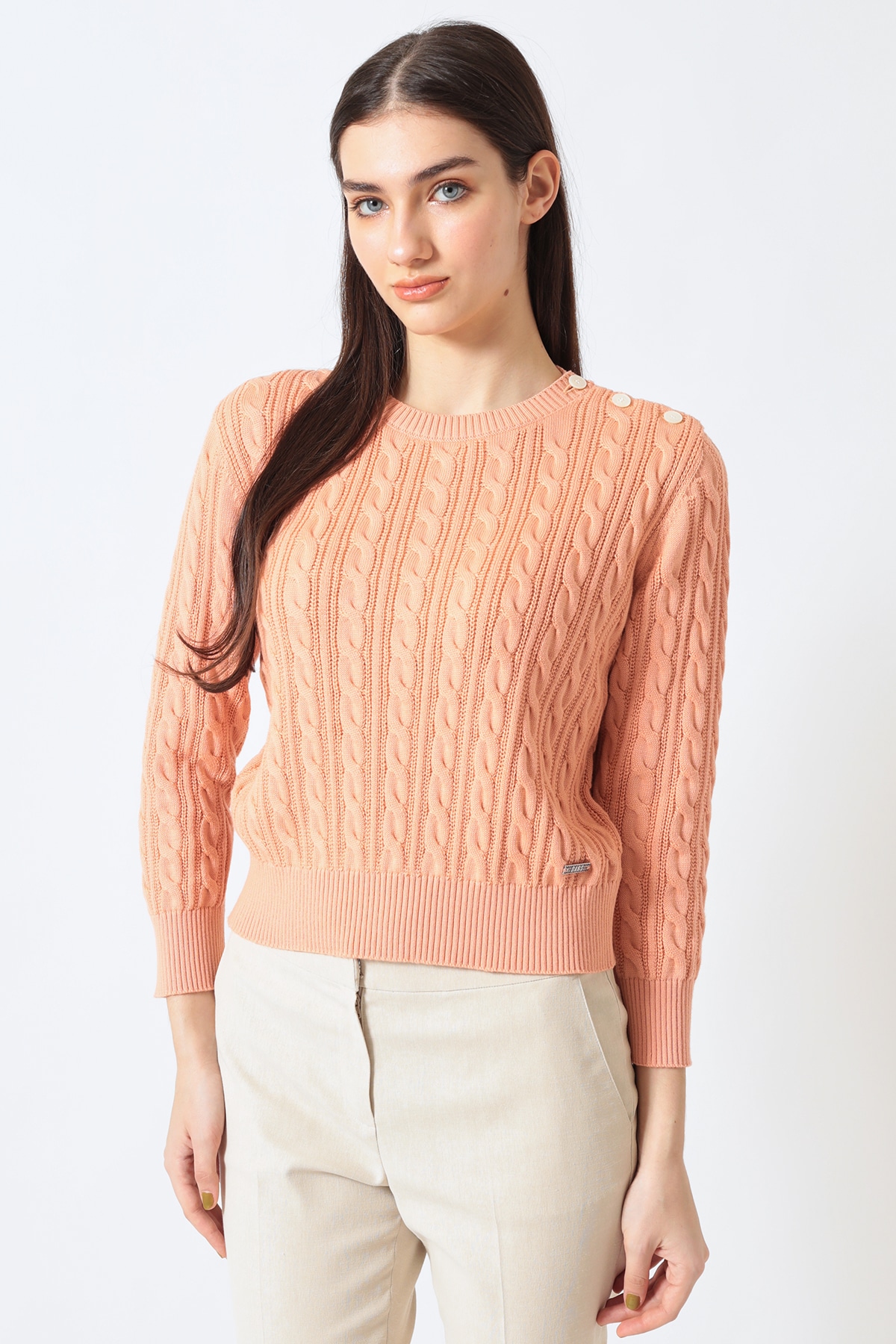 ミックスケーブル ニットプルオーバー（無撚コットン） A62F362454